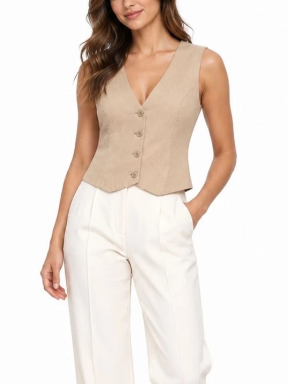 Abercrombie & Fitch Tan Button Front V-Neck Adjustable Cropped Vest Size Small